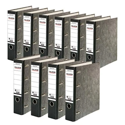 Afbeelding van Falken 10 stuks ordners van gerecycled marmer Made in Germany breedte 7 cm zwart voor 2 x DIN A5 met geplakt rugetiket Blue Engel