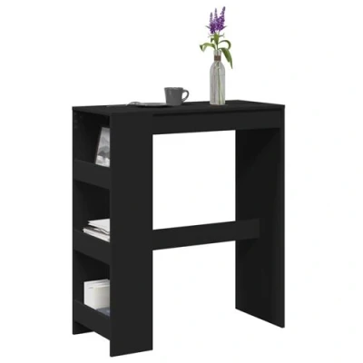 Image de vidaXL Table de bar avec étagères noir bois d&#039;ingénierie854374