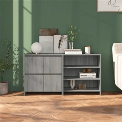 Afbeelding van vidaXL 2 st Dressoirs bewerkt hout grijs sonoma eikenkleurig
