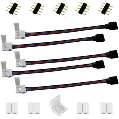 Afbeelding van 4 polige snelaansluitkabel, hoekadapter voor 5050 RGB ledstrip, 10 mm breed, ledstrip naar of led controller, 17 cm