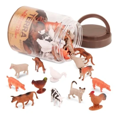 Afbeelding van Terra by Battat AN6001Z assortiment boerderijdieren miniatuur speelgoed voor kinderen vanaf 3 jaar (60 stuks),