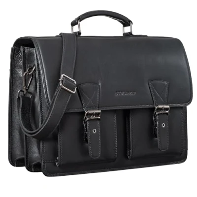 Afbeelding van STILORD Jeffrey&#039; Aktetas voor dames en heren, leer, lerarentas, XL, schoudertas, laptop, 15,6 inch, A4 trolley, Princeton zwart, koffer, Nero, koffer
