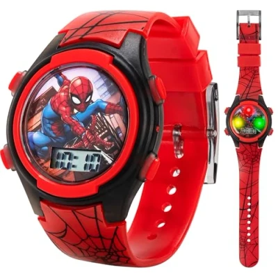 Afbeelding van Lichtgevende kinderhorloges (Batman, Lelijk en Slecht, Paw Patrol, Shopkins, Spiderman), Rood/Zwart, Spiderman: rood, digitaal kwarts, Digitale kwarts