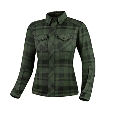 Afbeelding van SHIMA RENEGADE LADY 2 Motorhemd voor dames, flanellen motorjas, FiberQL, Aramide en koellaag, CE bescherming, ritssluiting drukknopen (groen, M)