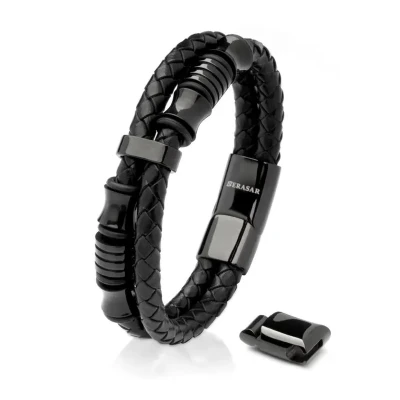 Afbeelding van SERASAR Lederen Herenpolsbandje [Ring] Zwart 17cm Geweldig Idee