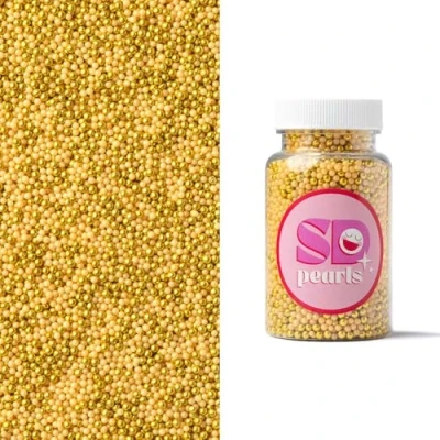 Image de SD Pearls Mélange de perles sucre, sucre comestibles, décoration gâteau, décoratives en pour biscuits, gâteaux, cupcakes, beignets, dessert (doré, 100 g)
