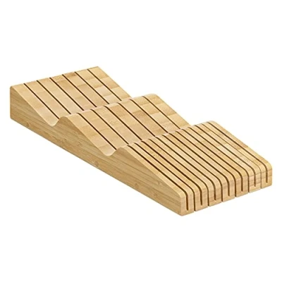 Afbeelding van Navaris bamboe lade messen houder 40 x 15 5 cm Messenblok Voor het opbergen van maximaal 13