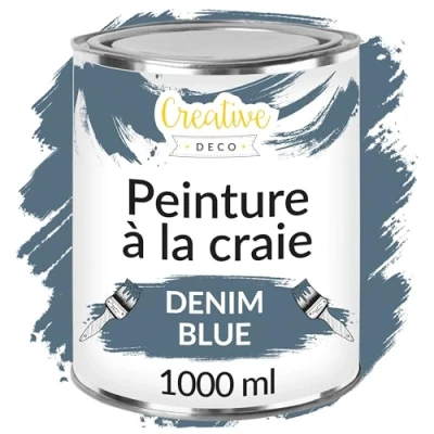 Afbeelding van Creative Deco 1000 ml Denim Blauw Krijt Verf Mat en Wasbaar Perfect voor Renovatie, Decoratie Decoupage van Meubels Egen Gradient Effect Mogelijk