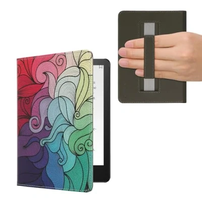 Afbeelding van kwmobile flip cover geschikt voor Amazon Kindle Paperwhite 11. Generation 2021 Case met magnetische sluiting Hoes e reader in roze / blauw groen Kleurrijk design