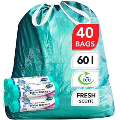 Afbeelding van Stella vuilniszak, milieuvriendelijk en recyclebaar, van kunststof afval, zeer robuust flexibel, frisse geur muntkleur, 60 l, type touw