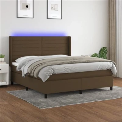 Afbeelding van vidaXL Boxspring met matras en LED stof donkerbruin 160x200 cm