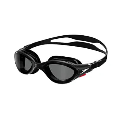 Image de Speedo Lunettes de natation unisexes Biofuse 2.0, ajustement facile breveté, anti buée, fuite, amélioré, confort noir/blanc/fumée, taille unique