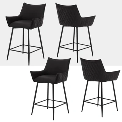 Afbeelding van WOLTU Set van 4 barkrukken, gevoerde bistrokruk, eetkamerstoel kunstleer, kinderstoel met metalen poten, voetensteun, rugleuning, armleuningen, antraciet, BH391an