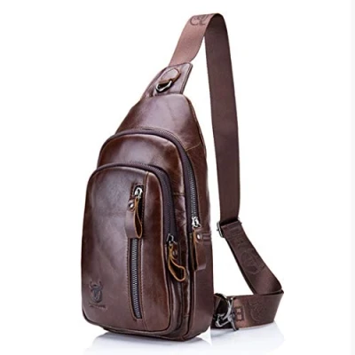 Afbeelding van Lederen Sling Bag Rugzak voor Mannen Vrouwen Crossbody Schouder Borst Dagrugzak Rugzakken Outdoor Reizen Camping Wandelen