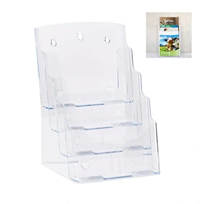 Afbeelding van Relaxdays Flyer 10027299 brochures, wandbrochures, bureau organizer, 4 etages, 35 x 24,5 24 cm, transparant, acryl, 1 element
