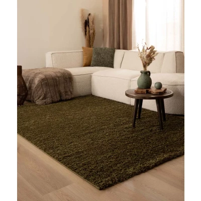 Afbeelding van Hoogpolig Tapijt/Vloerkleed Shaggy Trend Effen Olijfgroen 200x300 Cm
