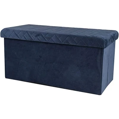 Afbeelding van Urban Living Hocker bank poef XXL opbergbox donkerblauw polyester/mdf 76 x 38 cm opvouwbaar
