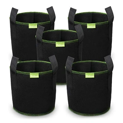 Afbeelding van Simboom plantenzak van vliesstof met handgrepen, voor tomaten, bloemen, planten en meer, zwart, 40 liter, 5 stuks.