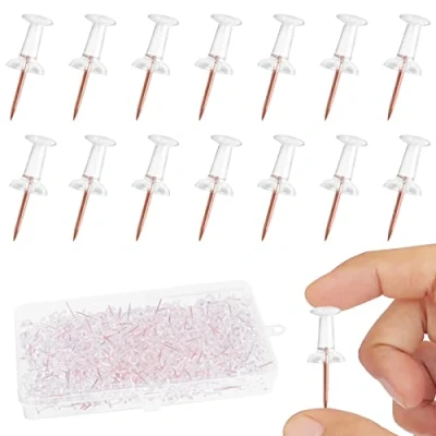 Afbeelding van Vicloon Transparante punaises, 300 stuks met doos, kunststof wandpunaises, naalden voor kurkbord, prikbord, muur, foto, roségoud
