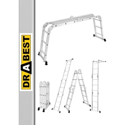 Afbeelding van DRABEST Opvouwbare scharnierladder van aluminium, multifunctioneel, 4 x 3 + PODEST maximale belasting 125 kg aluminium stabiele en duurzame constructie 0,33 0,9 0,25 m