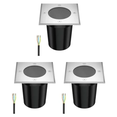 Afbeelding van ledscom.de RELI 3 stuks vloerinbouwlamp voor buiten, IP67, roestvrij staal, vierkant, 11 x cm, 1 GU10 max. 15W