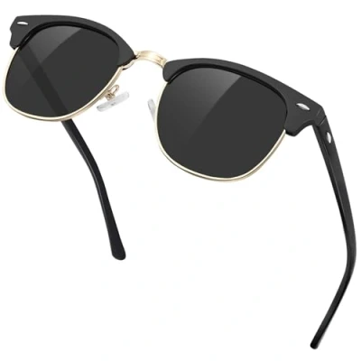 Afbeelding van KANASTAL Zonnebril Gepolariseerd Voor Herens en Dames Half Montuur Metal Retro Klassiek Mode Met UV400 Bescherming Trekking Unisex Goud Zwart