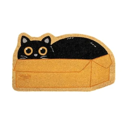 Afbeelding van Fisura Deurmat buiten &quot;kattenbox&quot; kokosmat met antislip onderkant van pvc. Originele vormmat. Kattenmat handbeschilderd. Afmetingen: 70 cm x 40