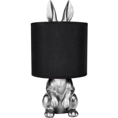 Afbeelding van BRUBAKER Tafel of Nachtlamp Zilver Konijn Tafellamp met Keramische Voet en Stoffen Kap 42 cm Hoog, Zwart