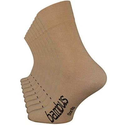 Afbeelding van Vincent Creation 6 tot 9 paar uniseks bamboesokken van kant met de hand genaaid, beige