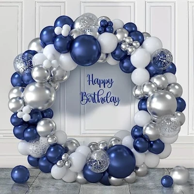 Afbeelding van Ballonnenboogset, 117 stuks, blauwe en zilveren ballonnenboogset voor bruiloft, verjaardag, babyborrel, trouwdag, verloving