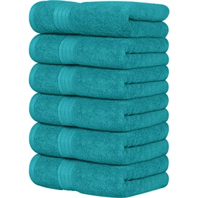 Afbeelding van Utopia Towels Set van 6 luxe handdoeken, (41 x 71 cm), 100% gesponnen katoen, licht en zeer absorberend, voor badkamer, reizen, camping, hotel spa (Turkoois)