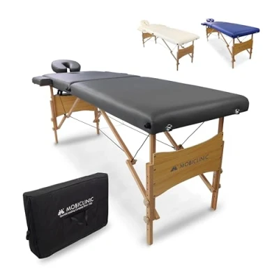 Image de Mobiclinic®, Table de Masage Pliante, CM 01 Light, 186x60 cm, Lit Massage, Marque Européenne, Appui tête, Hauteur Réglable, Portable, Bois, Jusqu&#039;à 150 kg, Noir