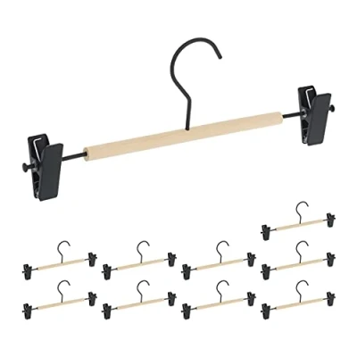 Afbeelding van Relaxdays 10 stuks verstelbare kleerhangers voor rokken en broeken, 11,5 x 30,5 3 cm (h b d), zwart/naturel