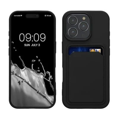 Afbeelding van kwmobile telefoonhoesje geschikt voor Apple iPhone 16 Pro Hoesje met pasjeshouder TPU case in zwart