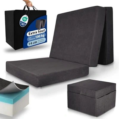 Afbeelding van Beautissu VS95 Premium Opvouwbaar Matras L 80x200cm Extra Dik 14cm Traagschuim Vouwmatras H3 Wasbar Eenvoudig Transport Antraciet