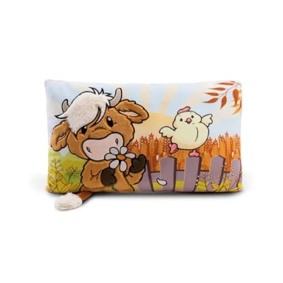 Afbeelding van NICI McMooray &amp; Chick Hooglandkoe pluche kussen Eggwina 43x25 cm wit zacht voor jongens, meisjes, kleuterschool of onderweg 61120