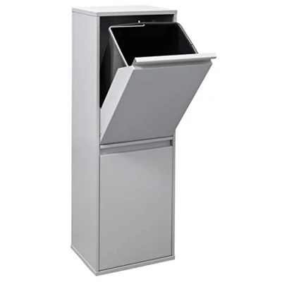 Afbeelding van ARREGUI Basic CR202 B Afvalemmer voor de keuken, 2 bakken, afvalscheiding met vakken, stalen afvalbak emmers, x 17 l (34 l), grijs