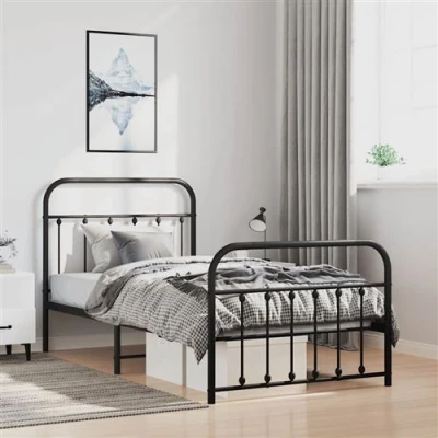 Afbeelding van Bedframe met hoofd en voeteneinde metaal zwart 100x190 cm