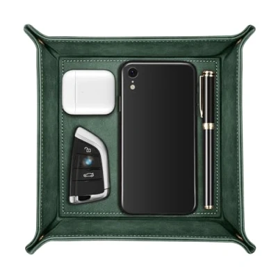 Afbeelding van SITHON Bureaublad van hoogwaardig kunstleer voor afstandsbediening, sleutels, telefoon, portemonnee, munten, sieraden, donkergroen