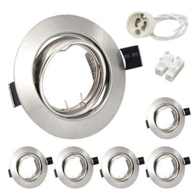 Afbeelding van Wondlumi Inbouwspot GU10 set, 6 delig, rond, montageframe van geborsteld roestvrij staal, 30 draaibaar, Ø 68 mm, met fitting voor lampen of halogeen