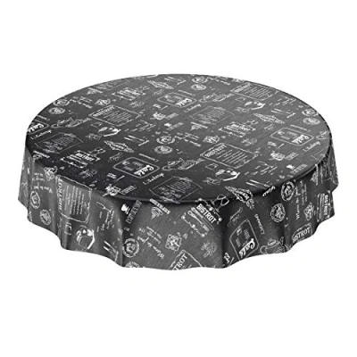 Afbeelding van ANRO Tafelkleed met wasdoek afwasbaar, bistro, zwart, modern, rond, 140 cm