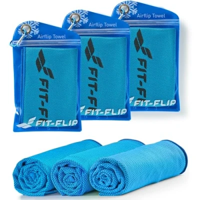 Afbeelding van Fit Flip Set van 3 koelhanddoeken voor fitness en sport, koelhanddoek microvezel, airflip koelhanddoeken, coole ijshanddoek (3 x blauw donkerblauw