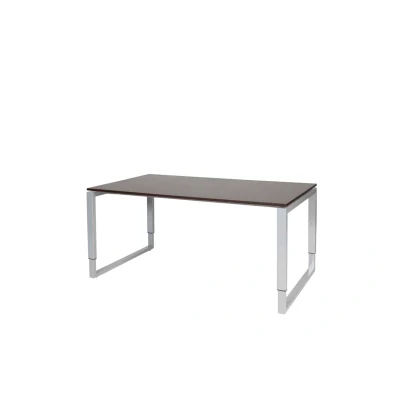 Afbeelding van Domino Plus bureau, hoogte instelbaar (62 85cm) met 160x90cm &#039;zwevend&#039; robson eiken 25mm blad en aluminium (RAL9006) O poot frame