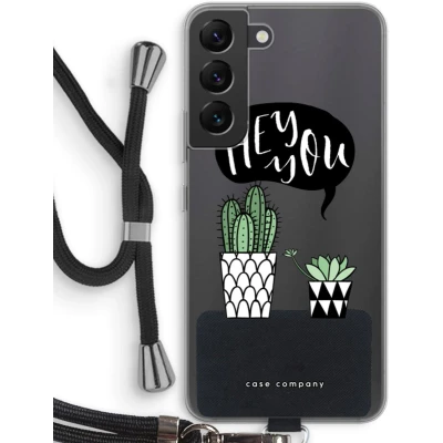 Afbeelding van Case Company® hoesje met Koord geschikt voor Samsung Galaxy S22 Hey you cactus Telefoonhoesje Zwart Bescherming aan alle Kanten en Over de Schermrand