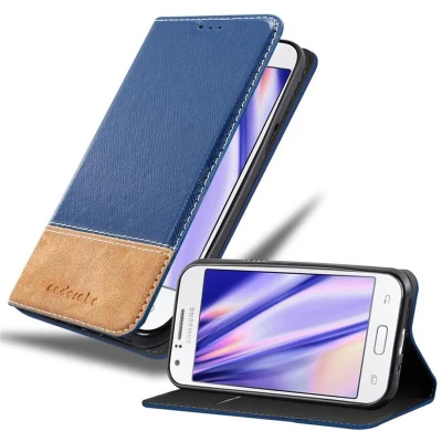 Afbeelding van Cadorabo Hoesje geschikt voor Samsung Galaxy J1 2015 in DONKERBLAUW BRUIN Beschermhoes met magnetische sluiting, standfunctie en kaartvakje Book Case Cover Etui