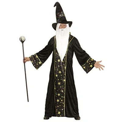 Afbeelding van Widmann Tovenaar &amp; Tovenares Waarzegster Kostuum Wizzard Fantasy Man Zwart Medium Carnavalskleding Verkleedkleding