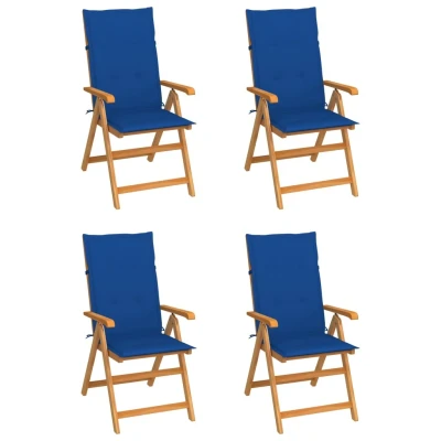 Afbeelding van Tuinstoelen 4 st met koningsblauwe kussens massief teakhout