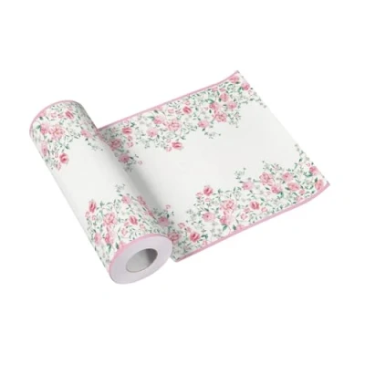 Afbeelding van PAW tafelloper Airlaid (40 cm x 24 m) I tafeldecoratie voor communie, vormsel, bruiloft, verjaardag, tuinfeest, doop met stofeffect seizoen roze