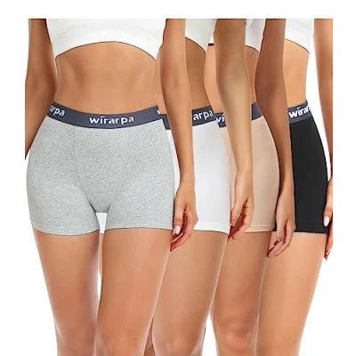 Afbeelding van Wirarpa Set van 4 boxershorts niet schurend katoen voor dames, met binnenbeenlengte 7,6 cm