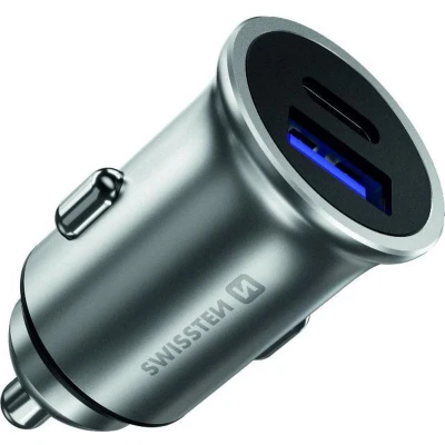 Afbeelding van Swissten Autolader 2 poorten USB A &amp; C 36W Snellader Zilver